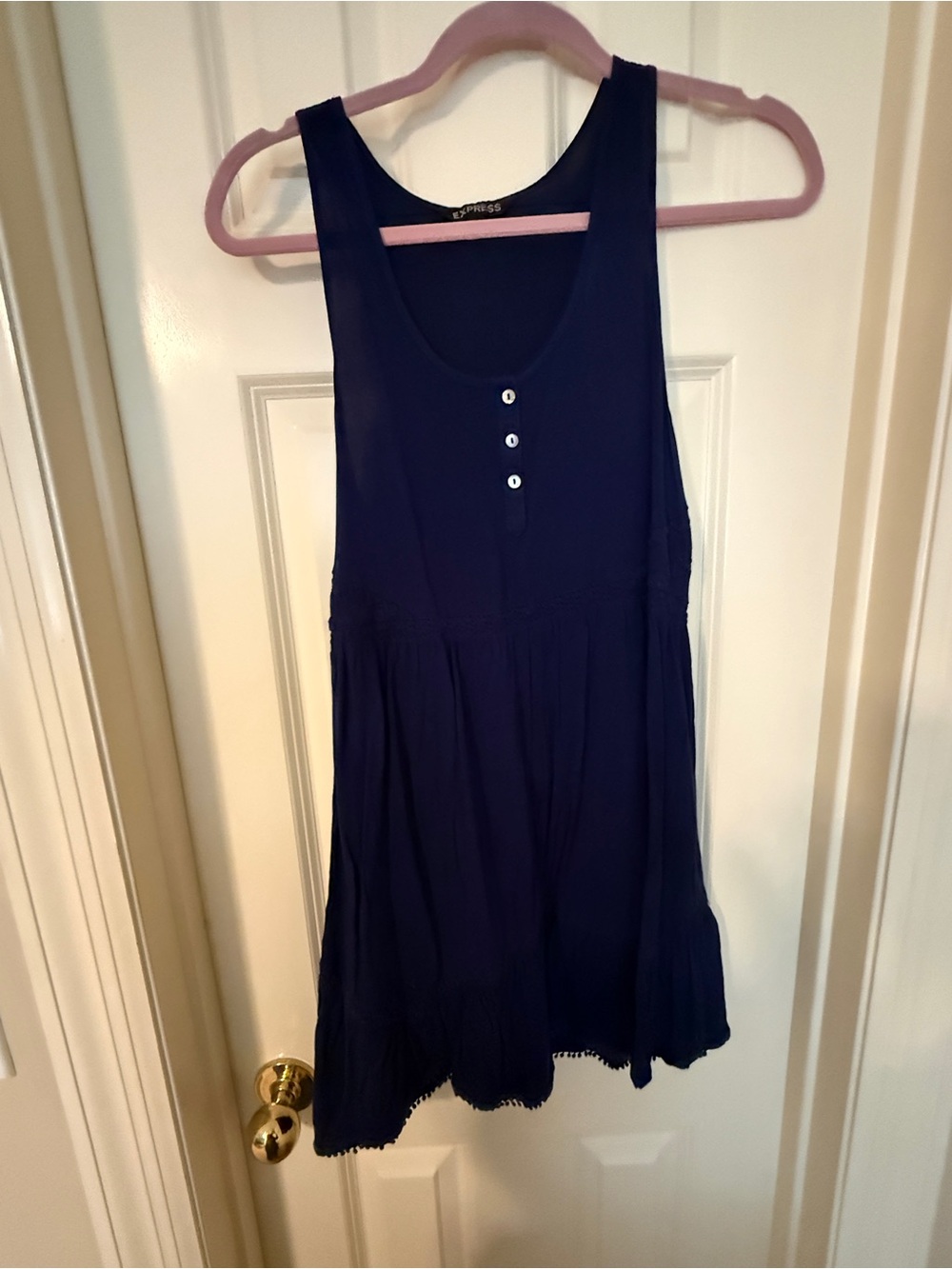 Express Navy Blue Sleeveless Henley Mini Dress - Small - Picture 2 of 3